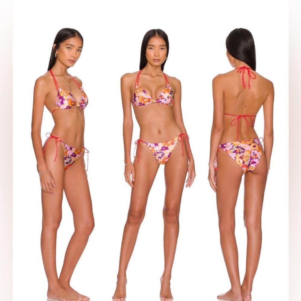 Zimmermann Floral Knotted Violet Triangle Bikini Set Size US 8-10 Boho Coquette